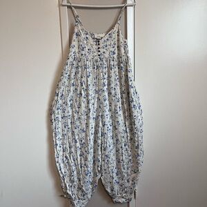 Anthropologie Blue Floral Jumpsuit